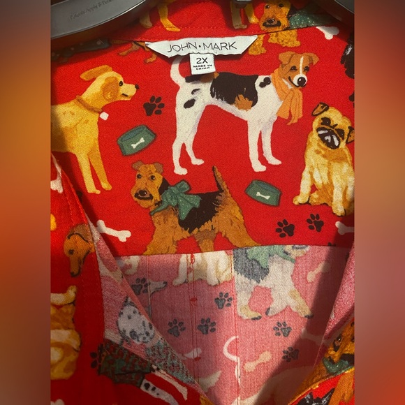 John Mark Red Long sleeve Pattern Doggies S 2X - Picture 5 of 6